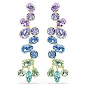 Pendientes colgantes Gema con cortes variados, estilo candelabro, largos, multicolores, chapados en tono dorado