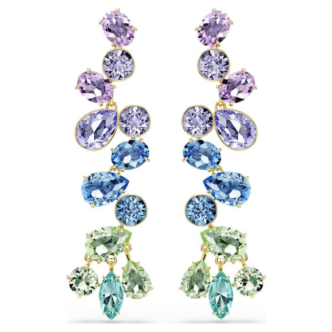 Pendientes colgantes Gema con cortes variados, estilo candelabro, largos, multicolores, chapados en tono dorado Pendientes colgantes Gema con cortes variados, estilo candelabro, largos, multicolores, chapados en tono dorado