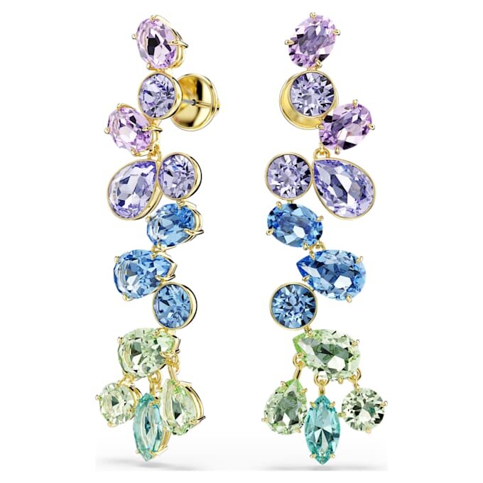 Pendientes colgantes Gema con cortes variados, estilo candelabro, largos, multicolores, chapados en tono dorado Pendientes colgantes Gema con cortes variados, estilo candelabro, largos, multicolores, chapados en tono dorado
