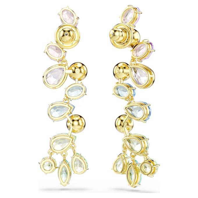 Pendientes colgantes Gema con cortes variados, estilo candelabro, largos, multicolores, chapados en tono dorado Pendientes colgantes Gema con cortes variados, estilo candelabro, largos, multicolores, chapados en tono dorado