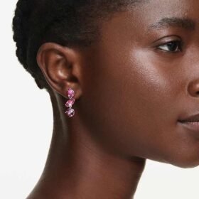 Pendientes colgantes Gema con cortes variados, rosa, chapados en rodio