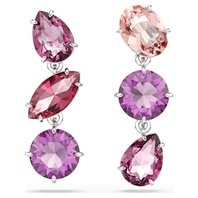 Pendientes colgantes Gema con cortes variados, rosa, chapados en rodio Pendientes colgantes Gema con cortes variados, rosa, chapados en rodio