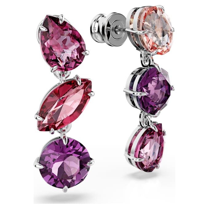 Pendientes colgantes Gema con cortes variados, rosa, chapados en rodio Pendientes colgantes Gema con cortes variados, rosa, chapados en rodio