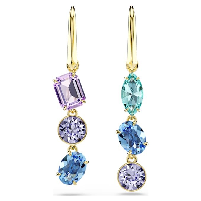 Pendientes colgantes Gema: diseño asimétrico, cortes variados, multicolores, chapados en tono dorado Pendientes colgantes Gema: diseño asimétrico, cortes variados, multicolores, chapados en tono dorado