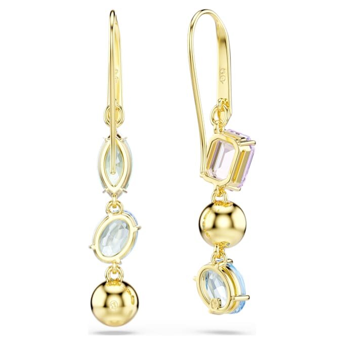 Pendientes colgantes Gema: diseño asimétrico, cortes variados, multicolores, chapados en tono dorado Pendientes colgantes Gema: diseño asimétrico, cortes variados, multicolores, chapados en tono dorado