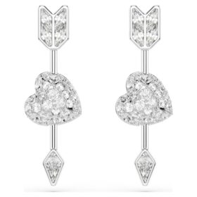 Pendientes colgantes Idyllia con cortes variados, corazón con flecha, blancos, chapados en rodio