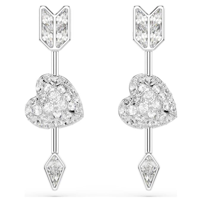 Pendientes colgantes Idyllia con cortes variados, corazón con flecha, blancos, chapados en rodio Pendientes colgantes Idyllia con cortes variados, corazón con flecha, blancos, chapados en rodio