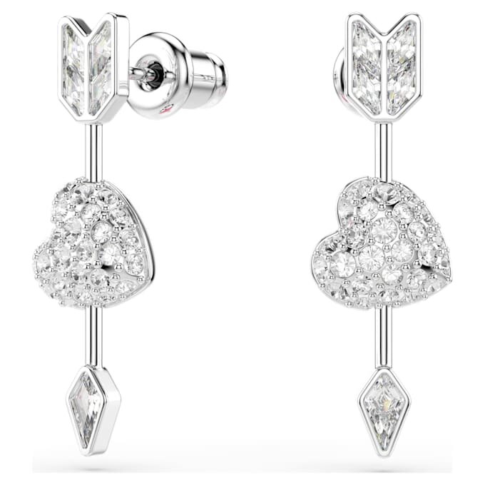 Pendientes colgantes Idyllia con cortes variados, corazón con flecha, blancos, chapados en rodio Pendientes colgantes Idyllia con cortes variados, corazón con flecha, blancos, chapados en rodio