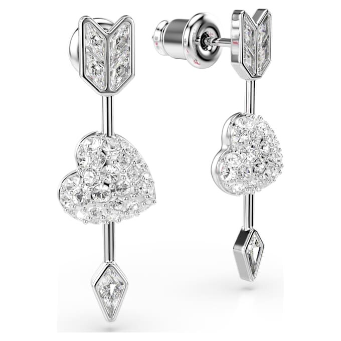 Pendientes colgantes Idyllia con cortes variados, corazón con flecha, blancos, chapados en rodio Pendientes colgantes Idyllia con cortes variados, corazón con flecha, blancos, chapados en rodio