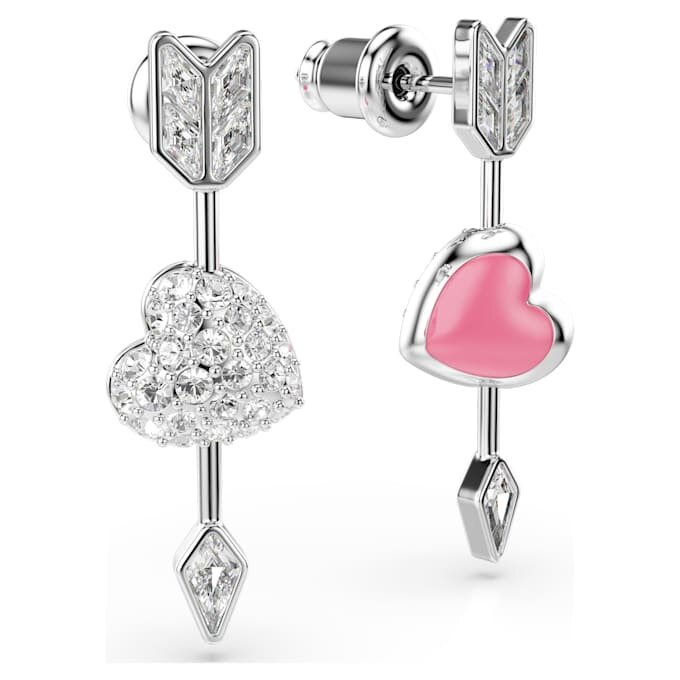 Pendientes colgantes Idyllia con cortes variados, corazón con flecha, blancos, chapados en rodio Pendientes colgantes Idyllia con cortes variados, corazón con flecha, blancos, chapados en rodio