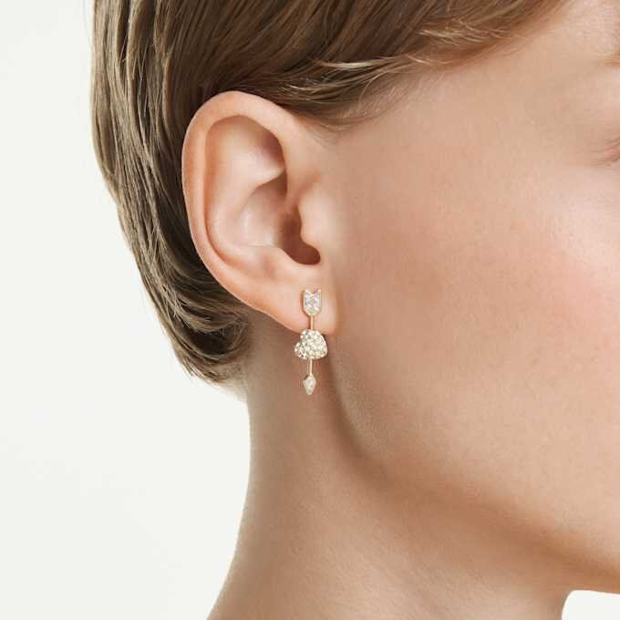 Pendientes colgantes Idyllia con cortes variados, corazón con flecha, blancos, chapados en tono dorado Pendientes colgantes Idyllia con cortes variados, corazón con flecha, blancos, chapados en tono dorado
