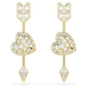 Pendientes colgantes Idyllia con cortes variados, corazón con flecha, blancos, chapados en tono dorado