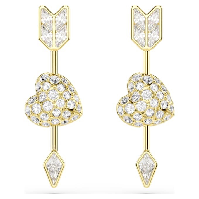 Pendientes colgantes Idyllia con cortes variados, corazón con flecha, blancos, chapados en tono dorado Pendientes colgantes Idyllia con cortes variados, corazón con flecha, blancos, chapados en tono dorado