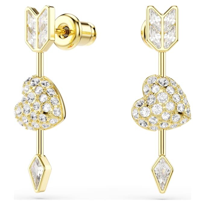Pendientes colgantes Idyllia con cortes variados, corazón con flecha, blancos, chapados en tono dorado Pendientes colgantes Idyllia con cortes variados, corazón con flecha, blancos, chapados en tono dorado