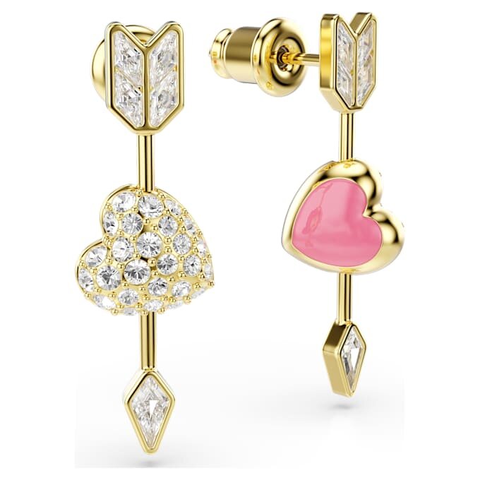 Pendientes colgantes Idyllia con cortes variados, corazón con flecha, blancos, chapados en tono dorado Pendientes colgantes Idyllia con cortes variados, corazón con flecha, blancos, chapados en tono dorado