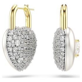 Pendientes colgantes Idyllia con cortes variados, forma de corazón, blancos, chapados en tono dorado