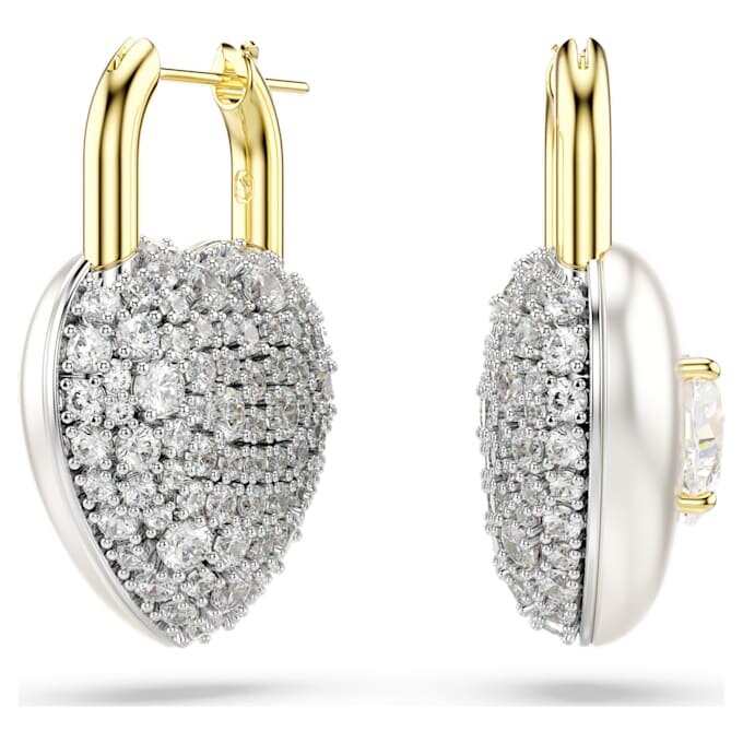 Pendientes colgantes Idyllia con cortes variados, forma de corazón, blancos, chapados en tono dorado Pendientes colgantes Idyllia con cortes variados, forma de corazón, blancos, chapados en tono dorado