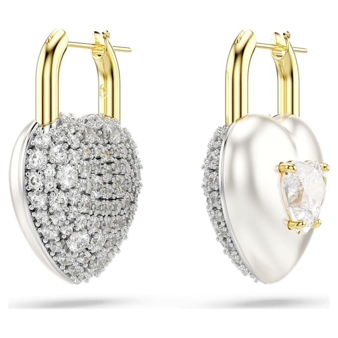 Pendientes colgantes Idyllia con cortes variados, forma de corazón, blancos, chapados en tono dorado Pendientes colgantes Idyllia con cortes variados, forma de corazón, blancos, chapados en tono dorado