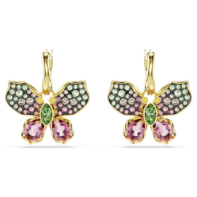 Pendientes colgantes Idyllia con cortes variados, pavé, mariposa, multicolor, chapado en tono dorado Pendientes colgantes Idyllia con cortes variados, pavé, mariposa, multicolor, chapado en tono dorado