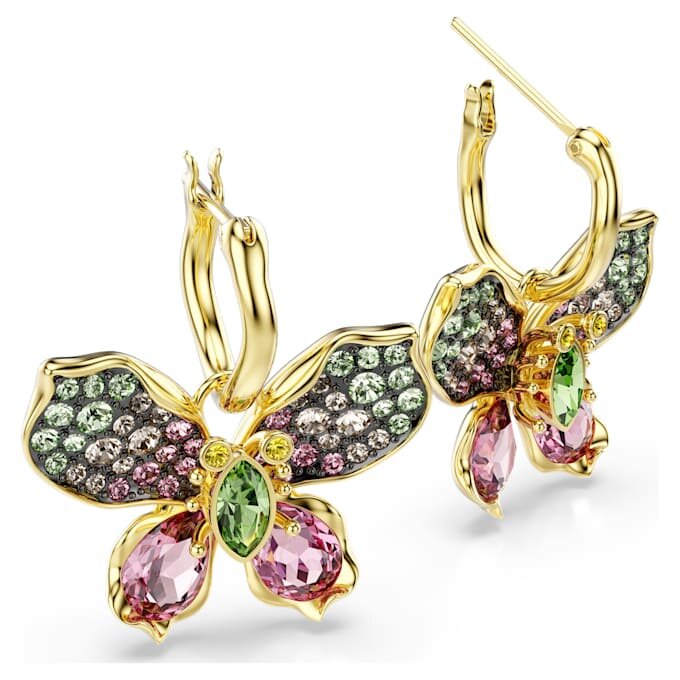 Pendientes colgantes Idyllia con cortes variados, pavé, mariposa, multicolor, chapado en tono dorado Pendientes colgantes Idyllia con cortes variados, pavé, mariposa, multicolor, chapado en tono dorado
