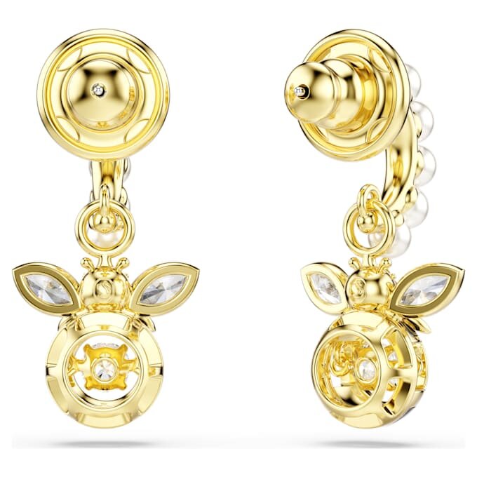 Pendientes colgantes Idyllia con perlas de cristal, cortes variados, abeja, multicolores, chapados en tono dorado Pendientes colgantes Idyllia con perlas de cristal, cortes variados, abeja, multicolores, chapados en tono dorado