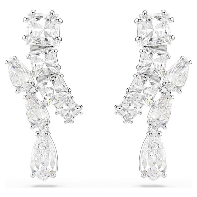 Pendientes colgantes Matrix con cortes variados, blancos, chapados en rodio Pendientes colgantes Matrix con cortes variados, blancos, chapados en rodio