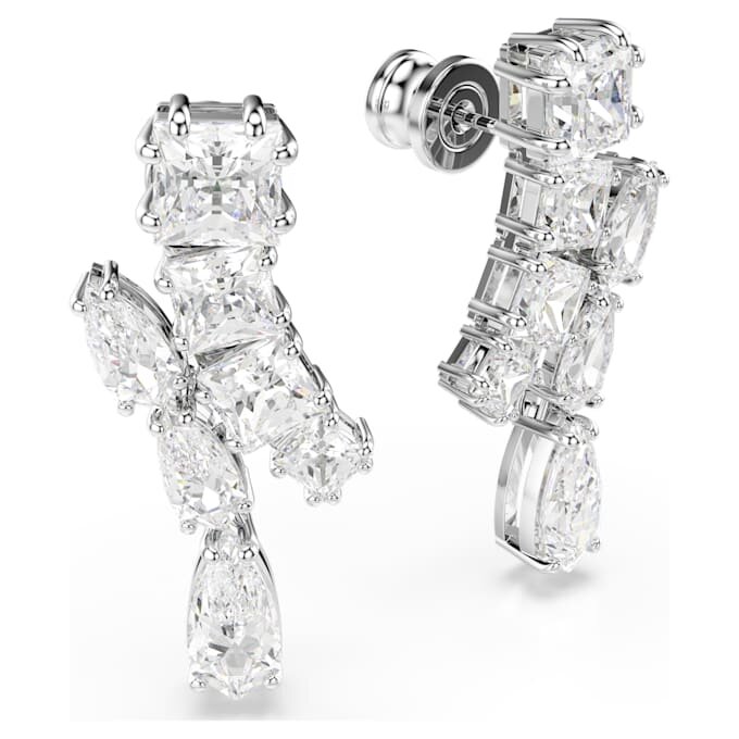 Pendientes colgantes Matrix con cortes variados, blancos, chapados en rodio Pendientes colgantes Matrix con cortes variados, blancos, chapados en rodio