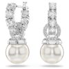 Pendientes colgantes Matrix con perla de cristal, talla redonda, blancos, chapados en rodio Pendientes colgantes Matrix con perla de cristal, talla redonda, blancos, chapados en rodio