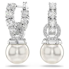 Pendientes colgantes Matrix con perla de cristal, talla redonda, blancos, chapados en rodio