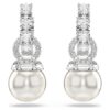 Pendientes colgantes Matrix con perla de cristal, talla redonda, blancos, chapados en rodio Pendientes colgantes Matrix con perla de cristal, talla redonda, blancos, chapados en rodio
