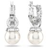 Pendientes colgantes Matrix con perla de cristal, talla redonda, blancos, chapados en rodio Pendientes colgantes Matrix con perla de cristal, talla redonda, blancos, chapados en rodio