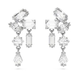 Pendientes colgantes Mesmera con cortes variados, blancos, chapados en rodio