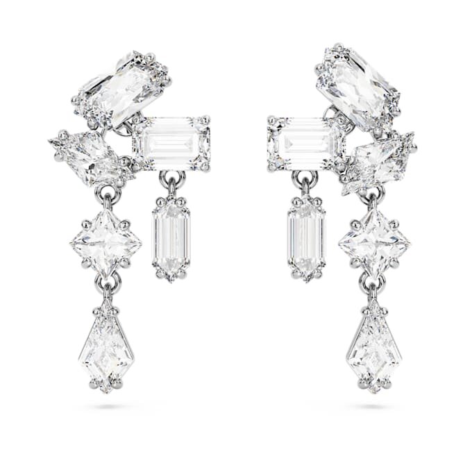 Pendientes colgantes Mesmera con cortes variados, blancos, chapados en rodio Pendientes colgantes Mesmera con cortes variados, blancos, chapados en rodio