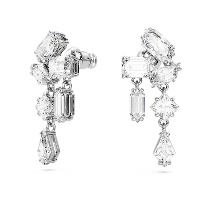 Pendientes colgantes Mesmera con cortes variados, blancos, chapados en rodio Pendientes colgantes Mesmera con cortes variados, blancos, chapados en rodio