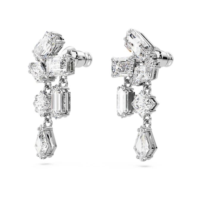 Pendientes colgantes Mesmera con cortes variados, blancos, chapados en rodio Pendientes colgantes Mesmera con cortes variados, blancos, chapados en rodio
