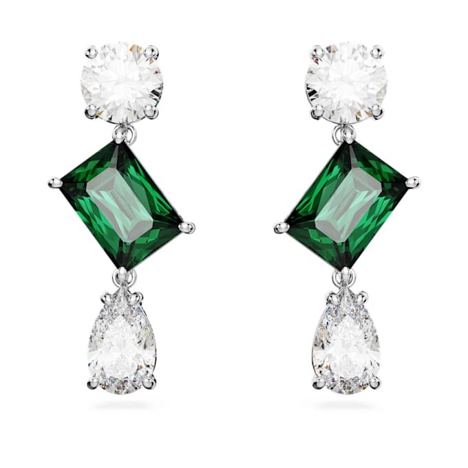 Pendientes colgantes Mesmera con cortes variados, verdes, chapados en rodio Pendientes colgantes Mesmera con cortes variados, verdes, chapados en rodio
