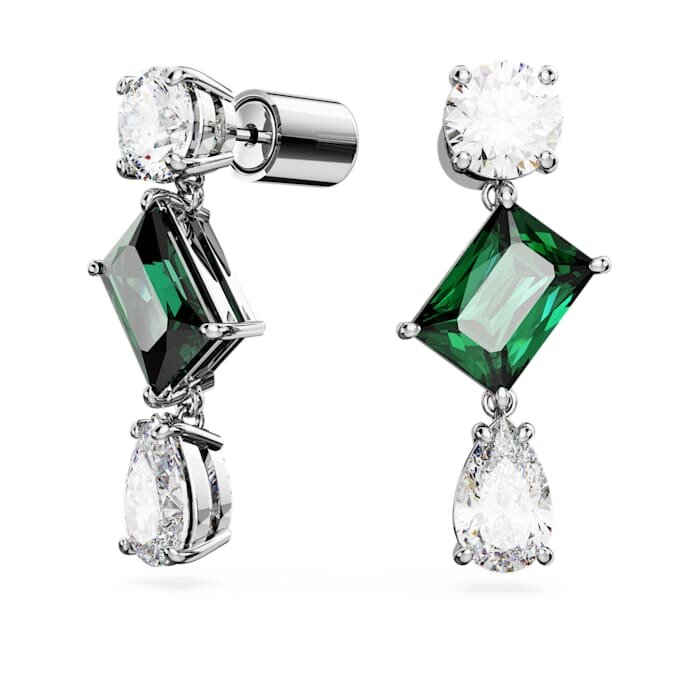 Pendientes colgantes Mesmera con cortes variados, verdes, chapados en rodio Pendientes colgantes Mesmera con cortes variados, verdes, chapados en rodio