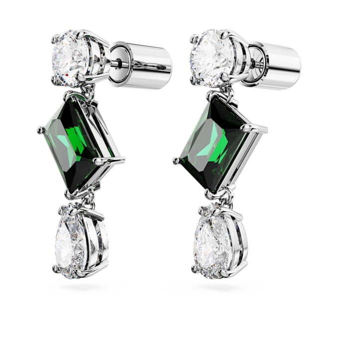 Pendientes colgantes Mesmera con cortes variados, verdes, chapados en rodio Pendientes colgantes Mesmera con cortes variados, verdes, chapados en rodio