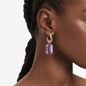 Pendientes colgantes Millenia con corte octogonal, morados, chapados en tono dorado
