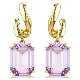 Pendientes colgantes Millenia con corte octogonal, morados, chapados en tono dorado