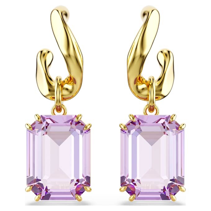 Pendientes colgantes Millenia con corte octogonal, morados, chapados en tono dorado Pendientes colgantes Millenia con corte octogonal, morados, chapados en tono dorado