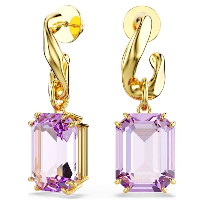 Pendientes colgantes Millenia con corte octogonal, morados, chapados en tono dorado Pendientes colgantes Millenia con corte octogonal, morados, chapados en tono dorado