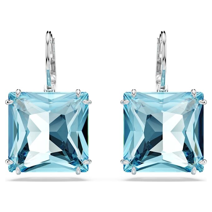 Pendientes colgantes Millenia de corte cuadrado, azules, chapados en rodio Pendientes colgantes Millenia de corte cuadrado, azules, chapados en rodio