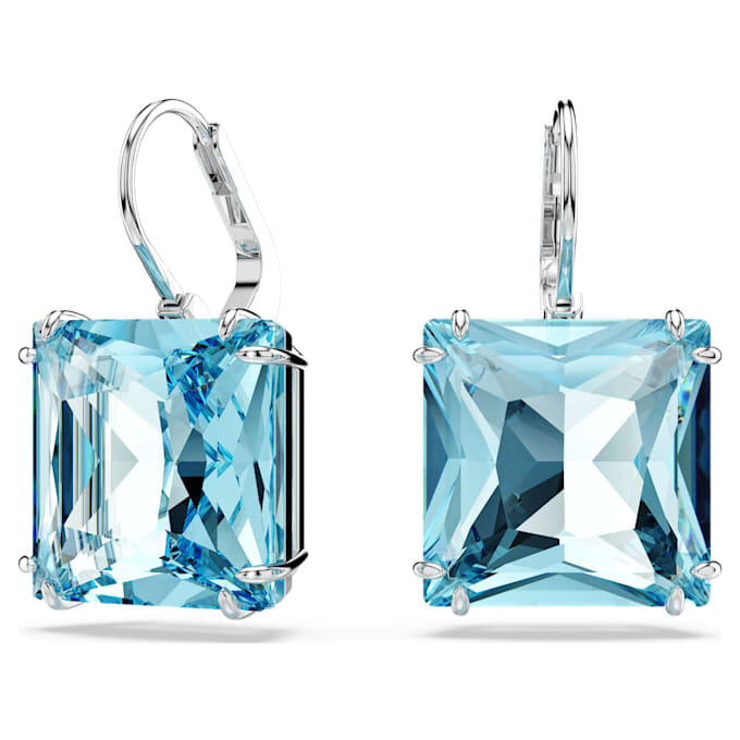 Pendientes colgantes Millenia de corte cuadrado, azules, chapados en rodio Pendientes colgantes Millenia de corte cuadrado, azules, chapados en rodio