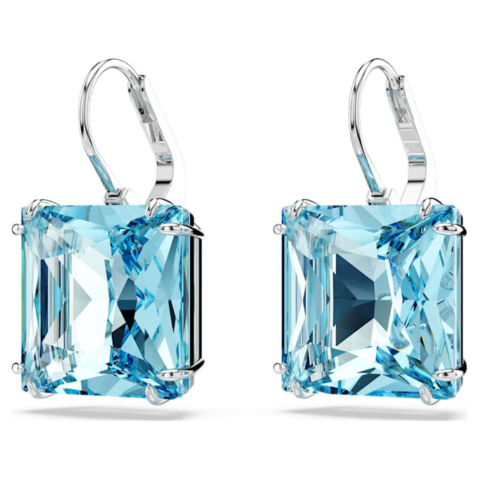 Pendientes colgantes Millenia de corte cuadrado, azules, chapados en rodio Pendientes colgantes Millenia de corte cuadrado, azules, chapados en rodio
