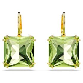 Pendientes colgantes Millenia de corte cuadrado, verdes, chapados en tono dorado Pendientes colgantes Millenia de corte cuadrado, verdes, chapados en tono dorado