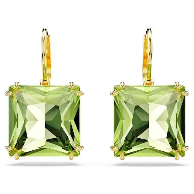 Pendientes colgantes Millenia de corte cuadrado, verdes, chapados en tono dorado Pendientes colgantes Millenia de corte cuadrado, verdes, chapados en tono dorado