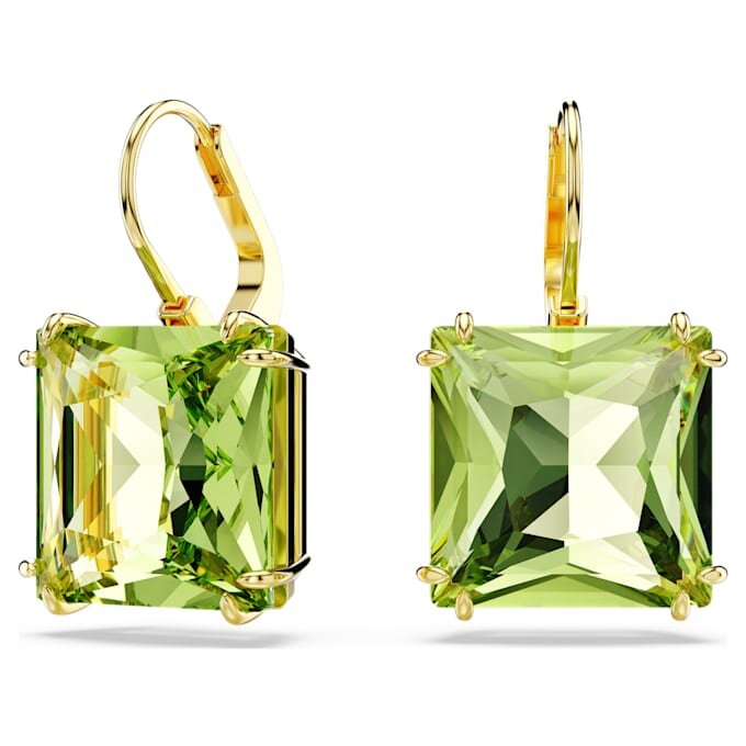 Pendientes colgantes Millenia de corte cuadrado, verdes, chapados en tono dorado Pendientes colgantes Millenia de corte cuadrado, verdes, chapados en tono dorado