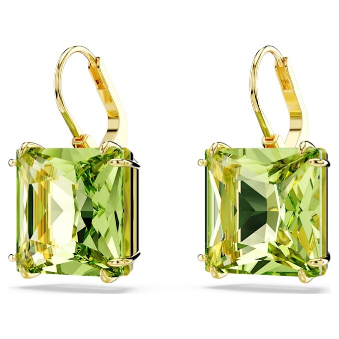 Pendientes colgantes Millenia de corte cuadrado, verdes, chapados en tono dorado Pendientes colgantes Millenia de corte cuadrado, verdes, chapados en tono dorado