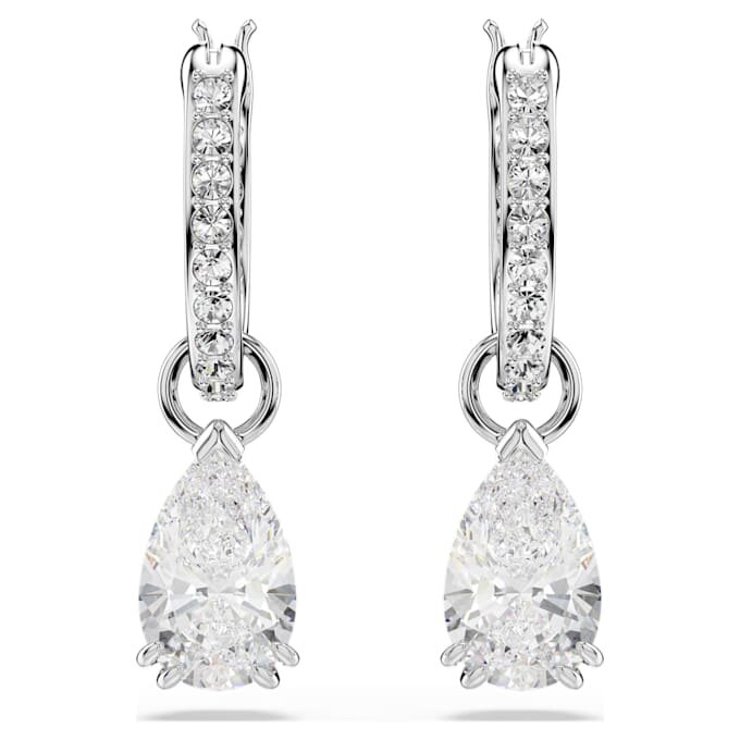 Pendientes colgantes Stilla con corte en pera, corte redondo, blancos y chapados en rodio Pendientes colgantes Stilla con corte en pera, corte redondo, blancos y chapados en rodio